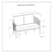 Simpli-Home Parkside outdoor sofa in natural finish with cushioned seating and wooden frame for patio relaxation.