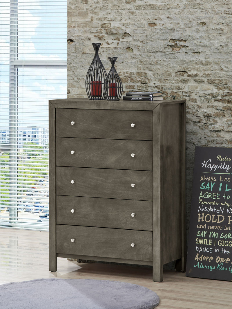 Gray transitional elegant storage chest from Glory Furniture, featuring smooth finish and functional accent chest design.