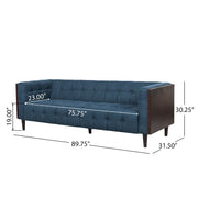 Noble House contemporary mid-century 3-seater sofa with button tufted waffle stitching and sleek stationary design.