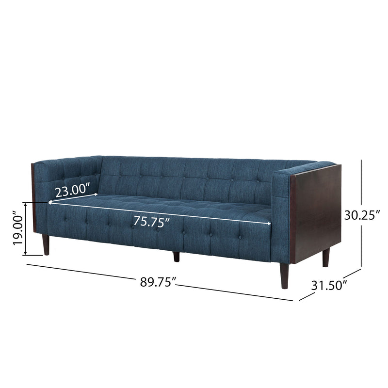 Noble House contemporary mid-century 3-seater sofa with button tufted waffle stitching and sleek stationary design.