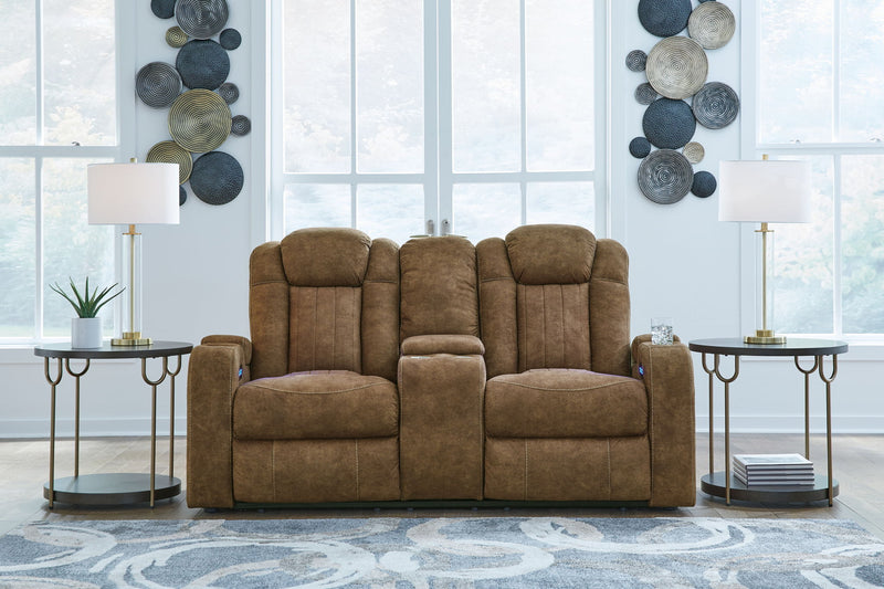 Wolfridge - Power Reclining Loveseat With Console /Adj Hdrst - Brindle - R&R Furniture Gallery (Fountain Valley, CA)