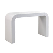 TOV Furniture Hump console table with sleek wooden top and metal legs, ideal for entryways or living spaces.