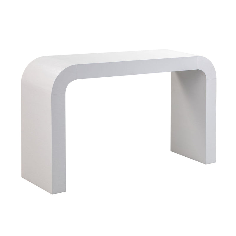 TOV Furniture Hump console table with sleek wooden top and metal legs, ideal for entryways or living spaces.