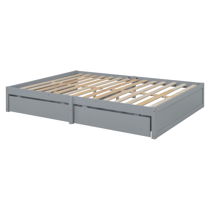 DreamHaus storage daybed with fence guardrails and two drawers, split into independent floor bed and daybed, shown in a modern bedroom setting.