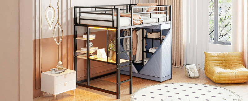 Loft Bed With Desk, Shelves, Power Outlet, LED Light And Wardrobe - R&R Furniture Gallery (Fountain Valley, CA)