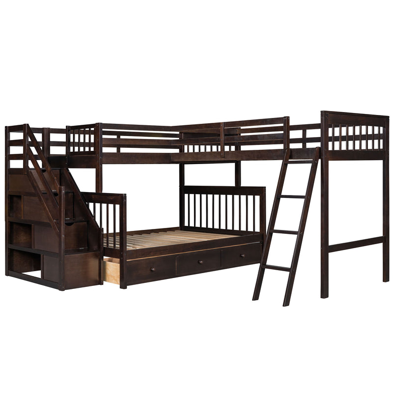 Solid L Shaped Bunk Bed With 3 Drawers, Ladder And Staircase - R&R Furniture Gallery (Fountain Valley, CA)