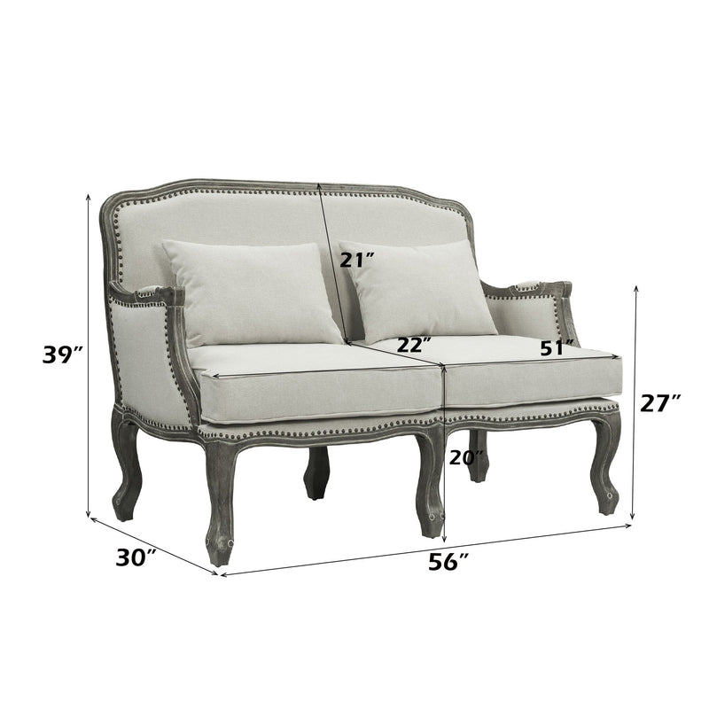 Tania - Loveseat With 2 Pillows - Cream Linen & Gray - R&R Furniture Gallery (Fountain Valley, CA)
