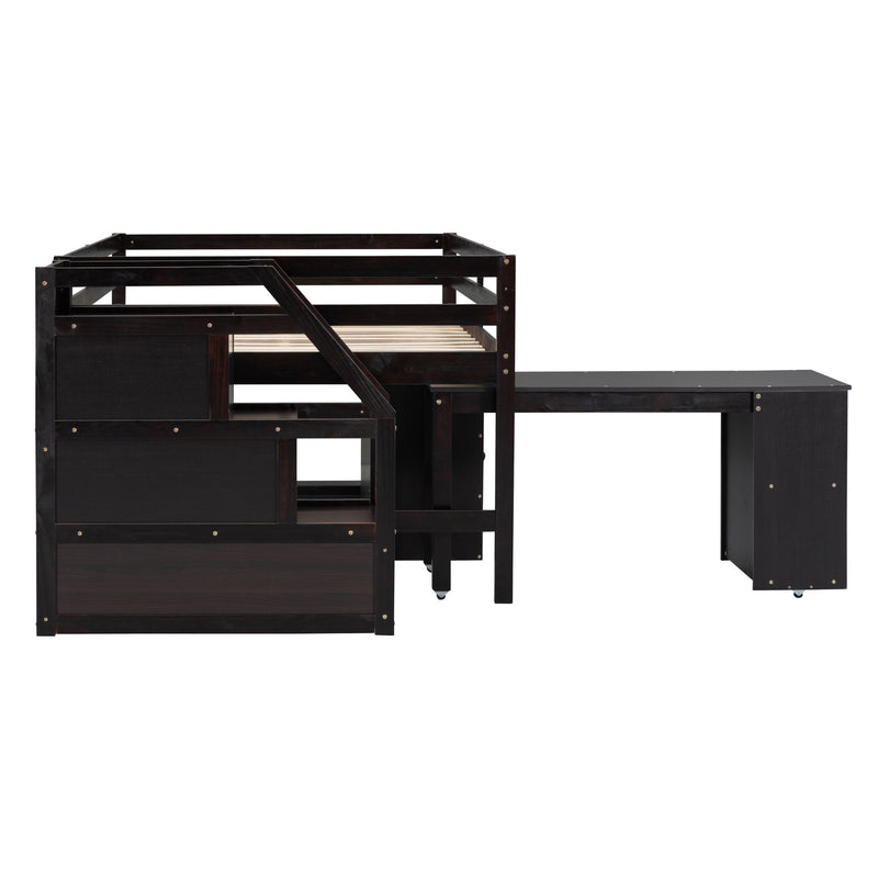 Loft Bed With Retractable Writing Desk And 3 Drawers With Storage Stairs And Shelves - R&R Furniture Gallery (Fountain Valley, CA)