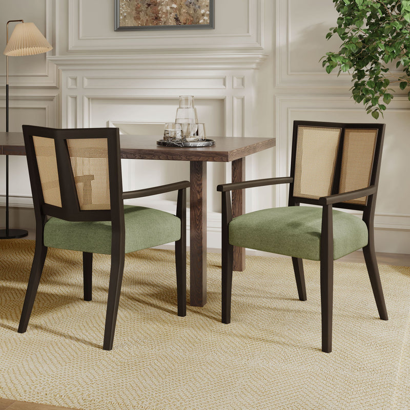 Mid Century Modern Arm Dining Chair Set With Rattan Backrest - R&R Furniture Gallery (Fountain Valley, CA)