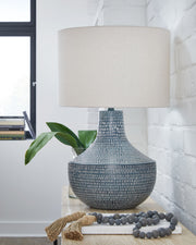 Schylarmont - Metal Table Lamp - Antique Gray / White - R&R Furniture Gallery (Fountain Valley, CA)