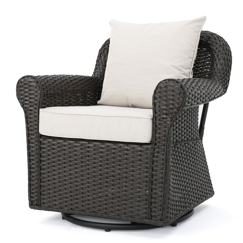 Amaya - Outdoor Swivel Rocker Chair With Water Resistant Cushions - Brown / Beige - R&R Furniture Gallery (Fountain Valley, CA)