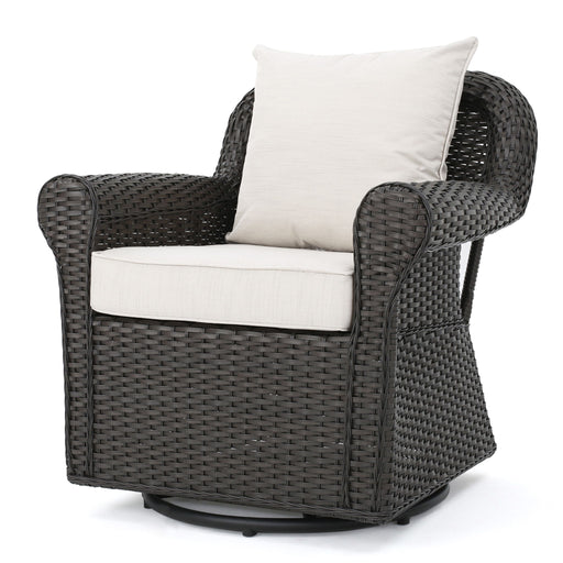 Amaya - Outdoor Swivel Rocker Chair With Water Resistant Cushions - Brown / Beige - R&R Furniture Gallery (Fountain Valley, CA)