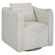 Uttermost Corben silver swivel armchair with plush upholstery and modern design, featuring a rounded back and swivel base.