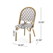 Noble House French Bistro Chair with rattan seat and aluminum frame, armless design, perfect for outdoor or indoor dining spaces.