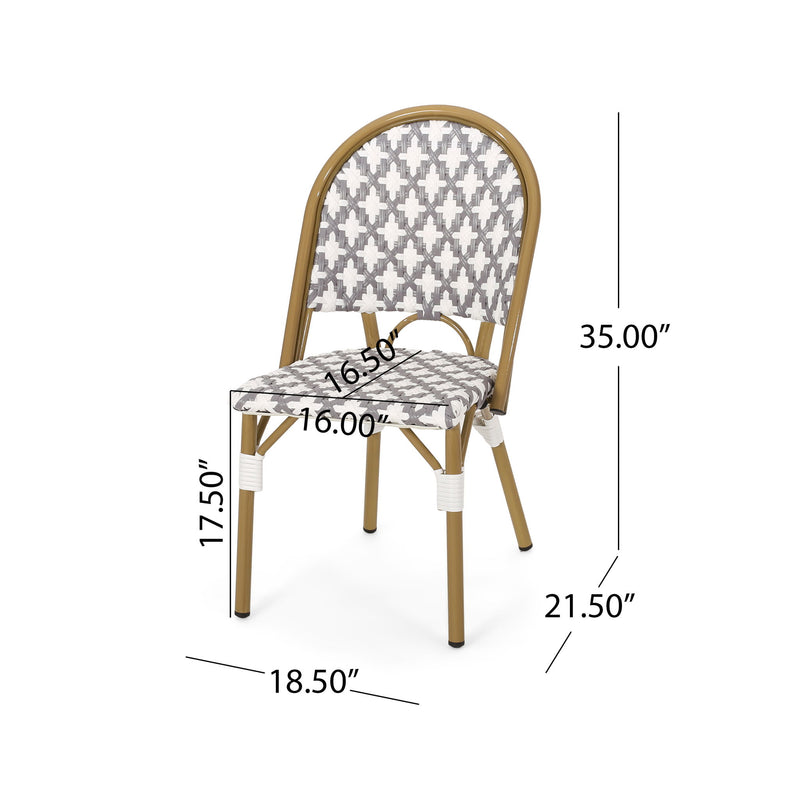 Noble House French Bistro Chair with rattan seat and aluminum frame, armless design, perfect for outdoor or indoor dining spaces.
