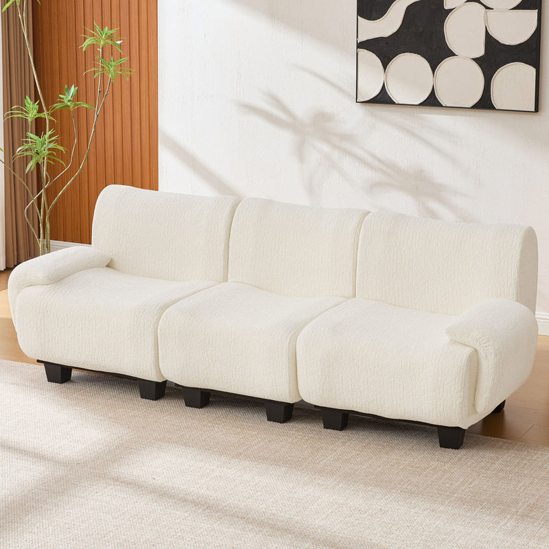 Noble House 3-seater sofa with curved armrests, stationary design, in neutral fabric, showcasing comfortable living room furniture