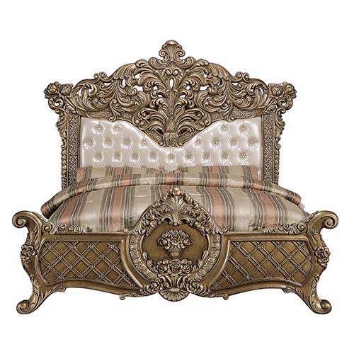 Constantine - Eastern King Bed - Synthetic Leather , Light Gold, Brown & Gold - R&R Furniture Gallery (Fountain Valley, CA)
