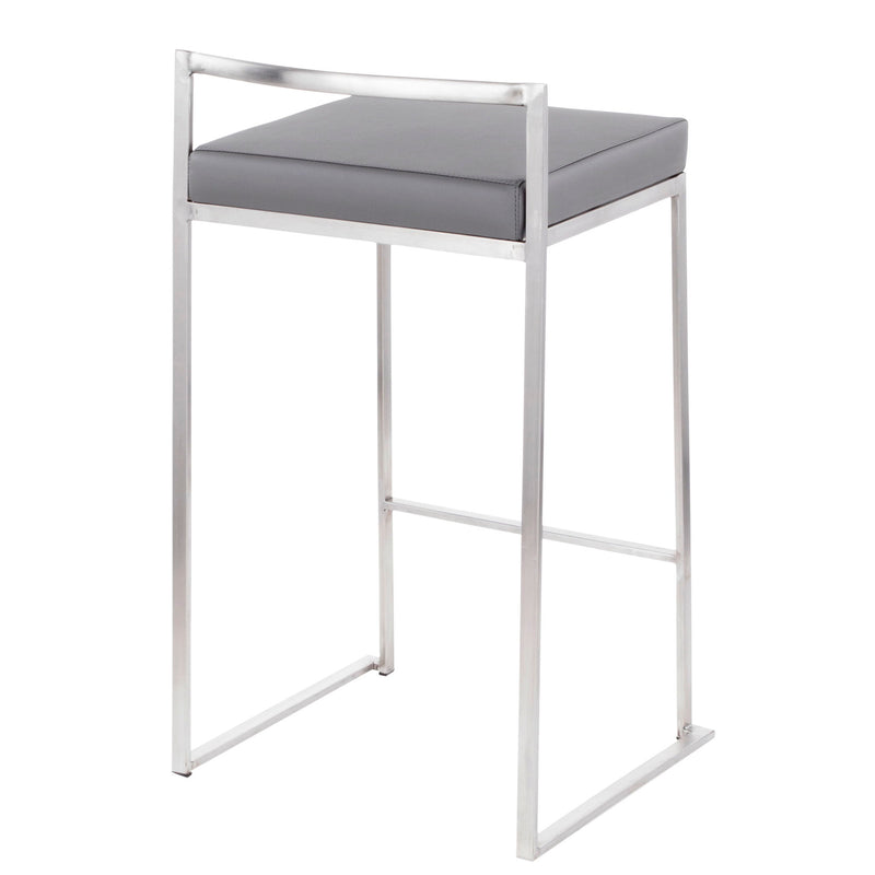 Set of four Fuji contemporary elegant stackable counter stools by Lumi Source, featuring sleek modern design and wooden legs.