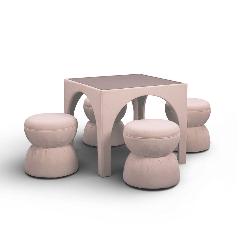 Tomlin 5-piece living room set by TOV Furniture featuring a game table and matching ottomans in modern design.