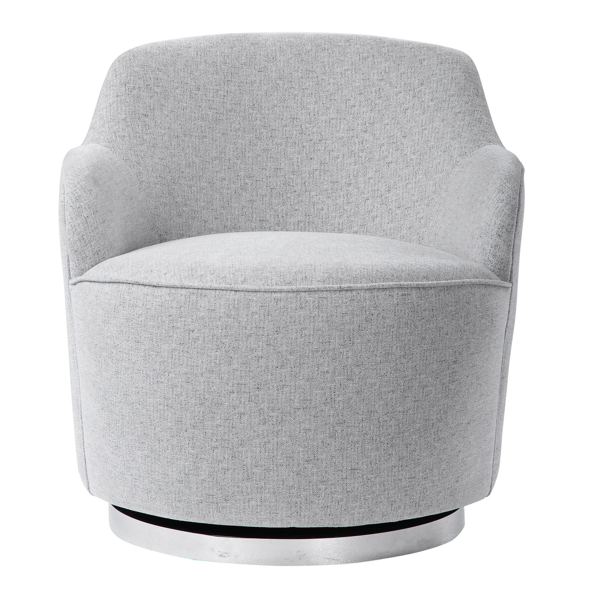 Gray Hobart casual swivel chair by Uttermost, showcasing a modern design with a cushioned seat and rotating base.