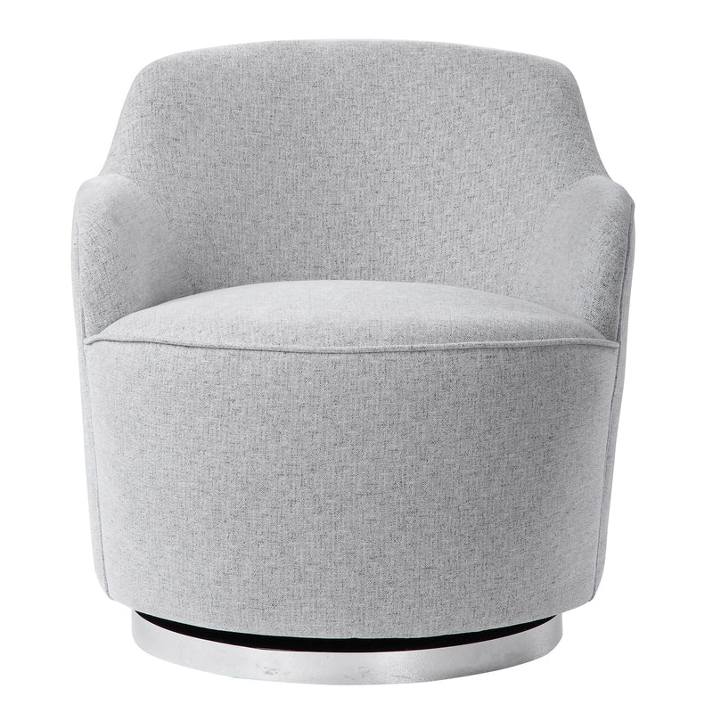 Gray Hobart casual swivel chair by Uttermost, showcasing a modern design with a cushioned seat and rotating base.