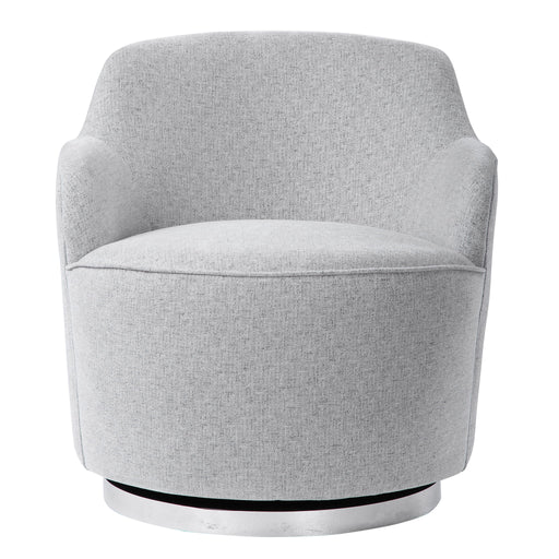 Gray Hobart casual swivel chair by Uttermost, showcasing a modern design with a cushioned seat and rotating base.