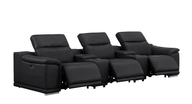 2679 - Genuine Leather Sofa With 3 Power Recliners & Dual Storage Consoles