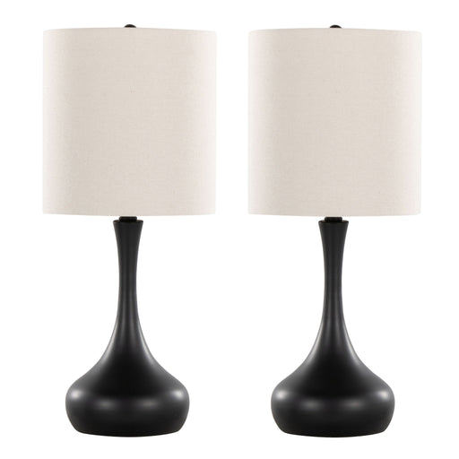 Lumi Source Genie contemporary table lamp set with matte black bases and oatmeal fabric shades, modern decor lighting.