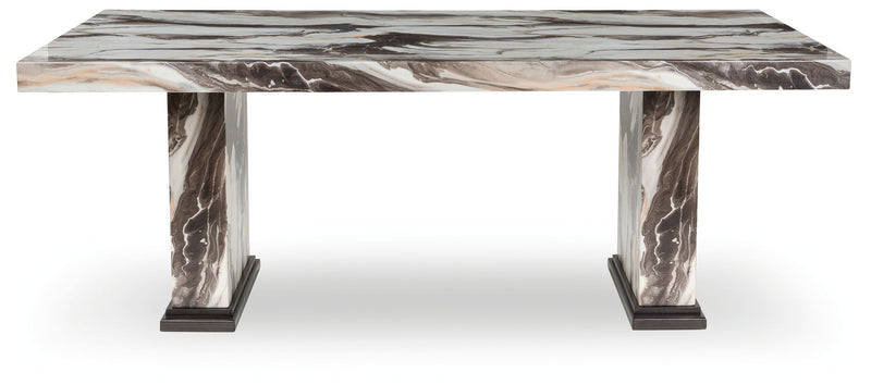 Jesgina dining table by Signature Design by Ashley in dark brown with beige tabletop, showcasing a modern wood dining table design