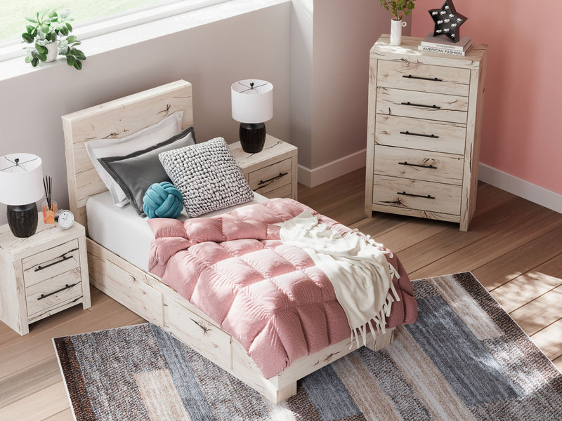 Signature Design by Ashley Lawroy panel bed with storage, showcasing a stylish wooden frame and built-in storage drawers.