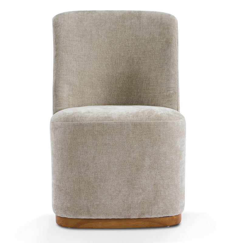 Set of two Noble House indoor upholstered dining chairs with cushioned seats and stylish fabric upholstery.