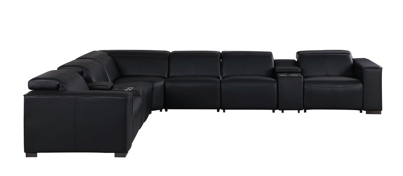 1208 - 8 Piece L Shaped Leather Sectional With 4 Power Recliners & Power Headrests