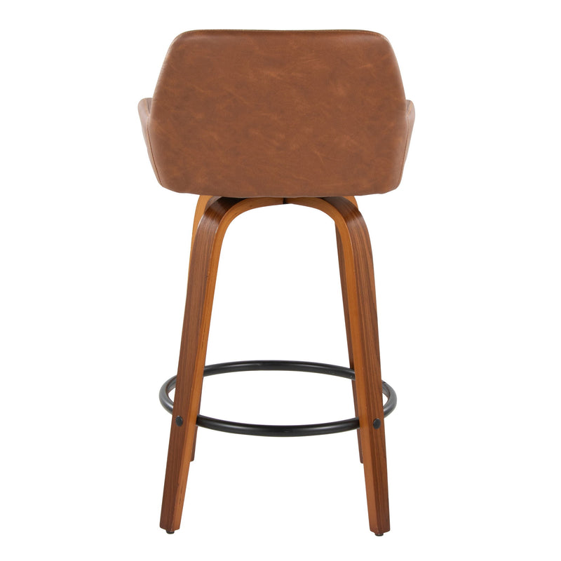 Lumi Source Daniella contemporary fixed height counter stool set with swivel, round footrest, modern design, black finish, two stools.