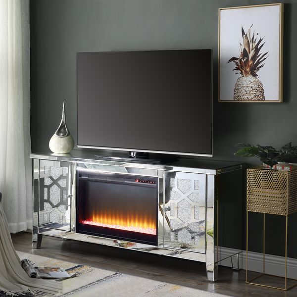 Noralie - 28" TV Stand With Fireplace - Mirrored & Faux Diamonds - R&R Furniture Gallery (Fountain Valley, CA)