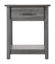 Glory Furniture Salem accent nightstand with a sleek wooden finish and modern design, featuring a single drawer and open shelf.