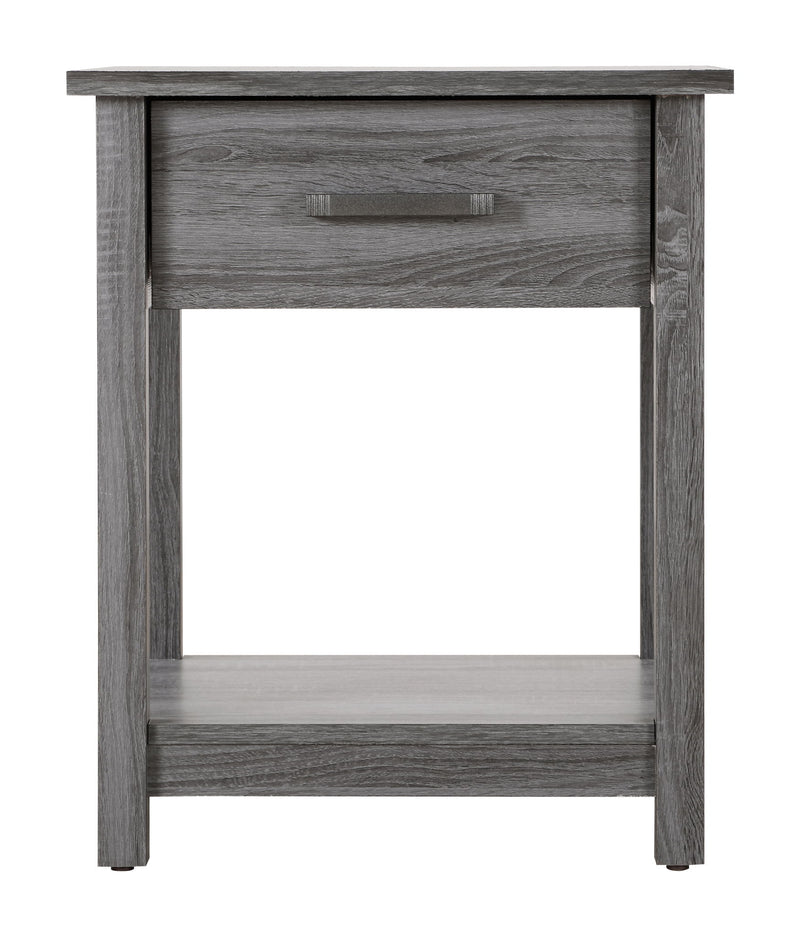 Glory Furniture Salem accent nightstand with a sleek wooden finish and modern design, featuring a single drawer and open shelf.