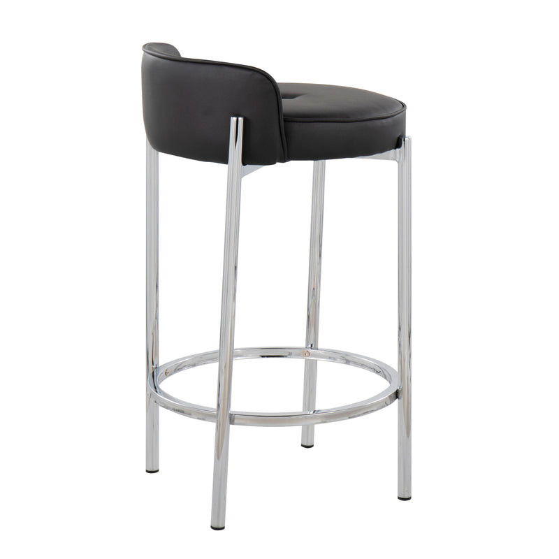Lumi Source Chloe contemporary counter stool set with sleek design, wooden legs, and cushioned seats for modern kitchen or bar area.