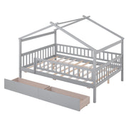 DreamHaus house storage bed with two built-in drawers, featuring a cozy house-shaped frame and ample under-bed storage space.