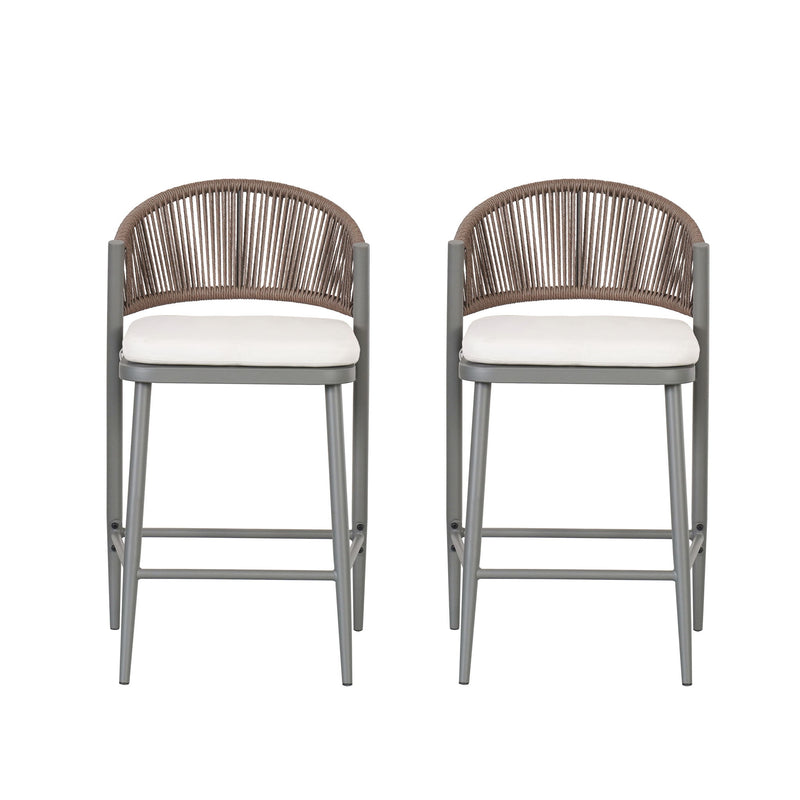 Outdoor 26" Counter Height Metal Frame Counter Stools With Scallop Shaped Backrest & Water Resistant Cushions - R&R Furniture Gallery (Fountain Valley, CA)