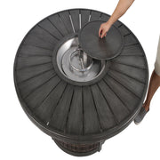 Gray propane outdoor fire pit table by LSI Patio Furniture featuring a modern design and a built-in fire feature.