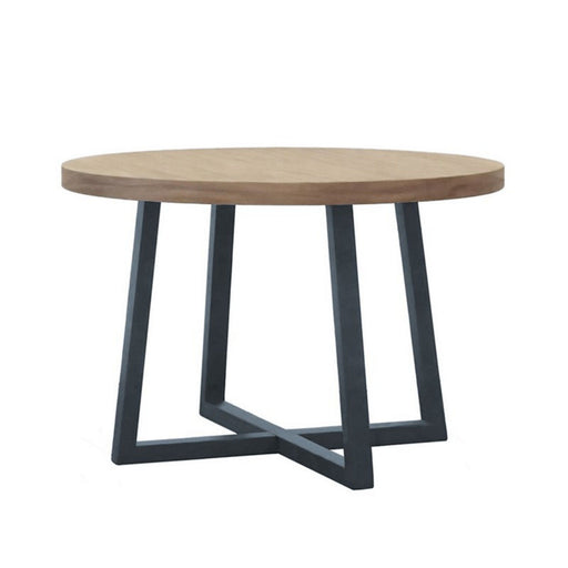 Round Dining Table With Wire Brushed Mindi Top And Mahogany Base - Wheat - R&R Furniture Gallery (Fountain Valley, CA)