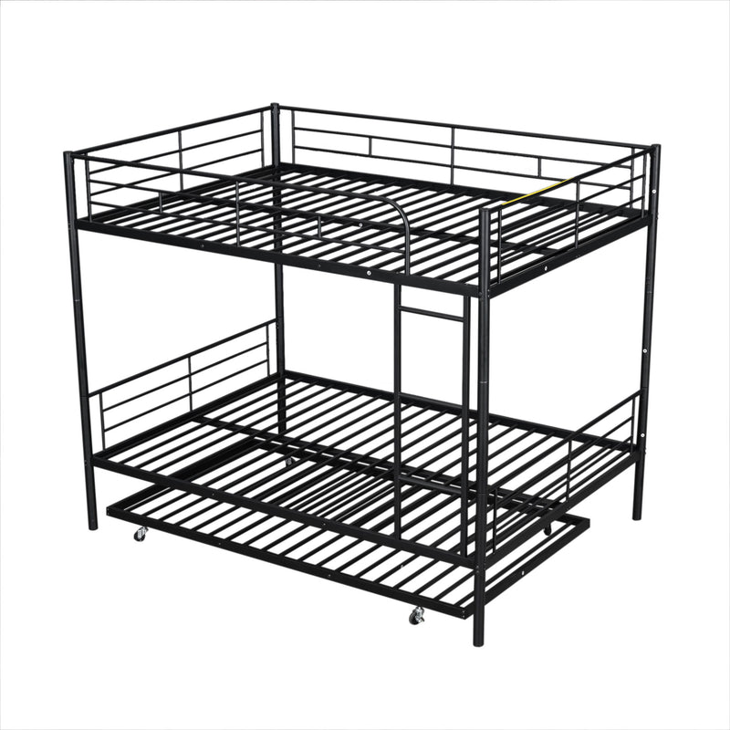 DreamHaus steel construction bunk bed with two twin-sized sleeping areas and sturdy metal frame, ideal for space-saving bedroom setups.