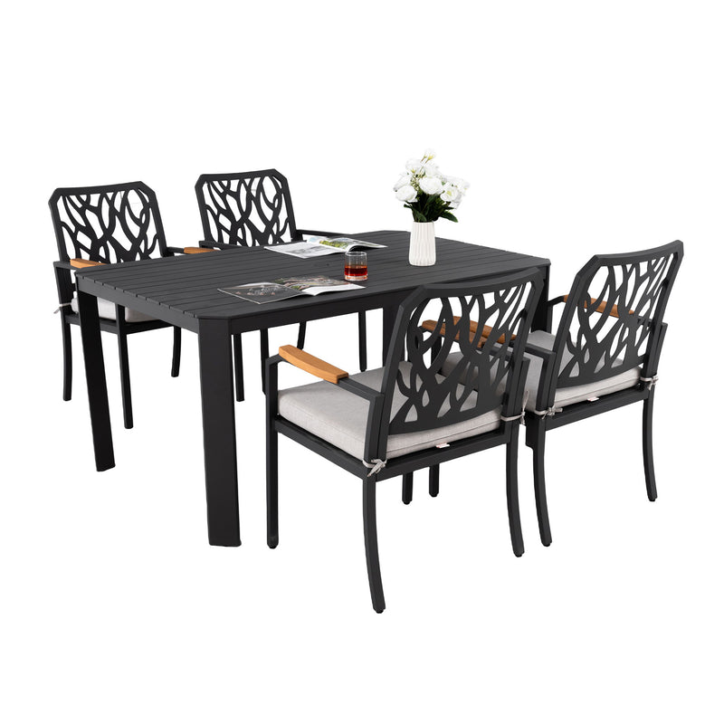 Outdoor Patio Furniture Dining Set With Sunbrella Fabric, Rectangular Table With Umbrella Hole - R&R Furniture Gallery (Fountain Valley, CA)