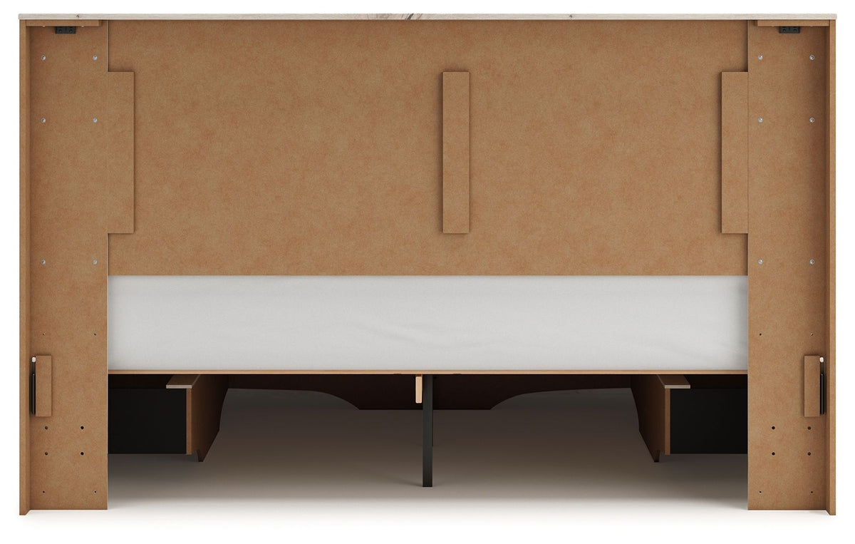 Signature Design by Ashley Lawroy panel bed with built-in storage drawers, showcasing a modern storage bed with a sleek finish.