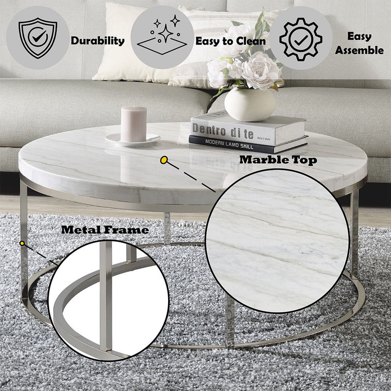 Zaidee - Coffee Table With Marble - Marble Top & Nickel - R&R Furniture Gallery (Fountain Valley, CA)