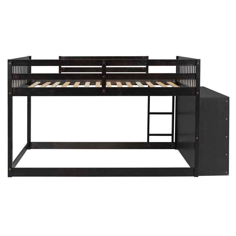 DreamHaus bunk bed with four drawers and three shelves, featuring sturdy frame and space-saving design for kids' bedroom.