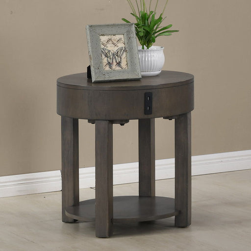 Jonah - MDF End Table With USB Ports - Light Brown - R&R Furniture Gallery (Fountain Valley, CA)