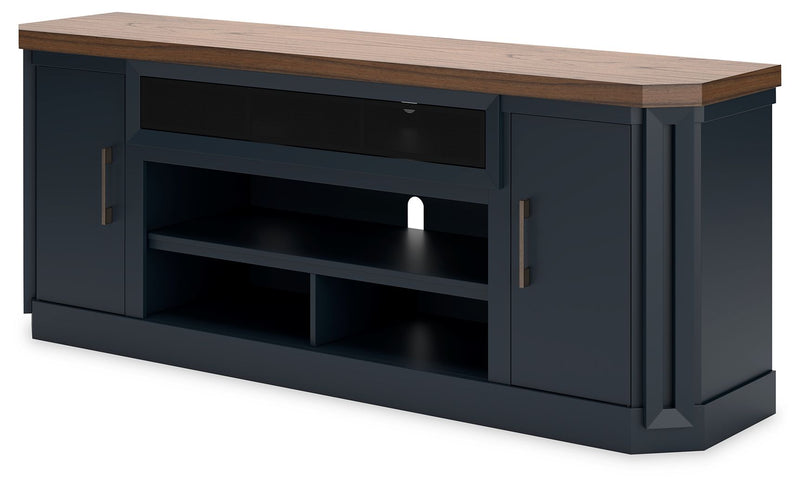 Landocken - XL TV Stand W/Fireplace Option - Brown / Blue - R&R Furniture Gallery (Fountain Valley, CA)