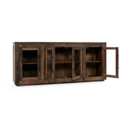 Natural wood Jett 4-door cabinet by Classic Home, modern buffet with clean lines and spacious storage, shown in a light wood finish.