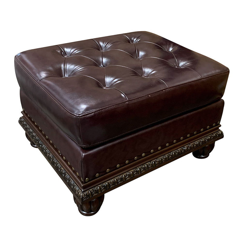 Anondale - Ottoman - Espresso Top Grain Leather Match & Cherry - R&R Furniture Gallery (Fountain Valley, CA)